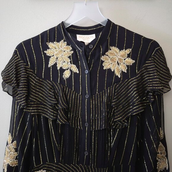 NWT Rococo Sand black & gold metallic fibre floral embroidered maxi dress, S - Picture 5 of 9